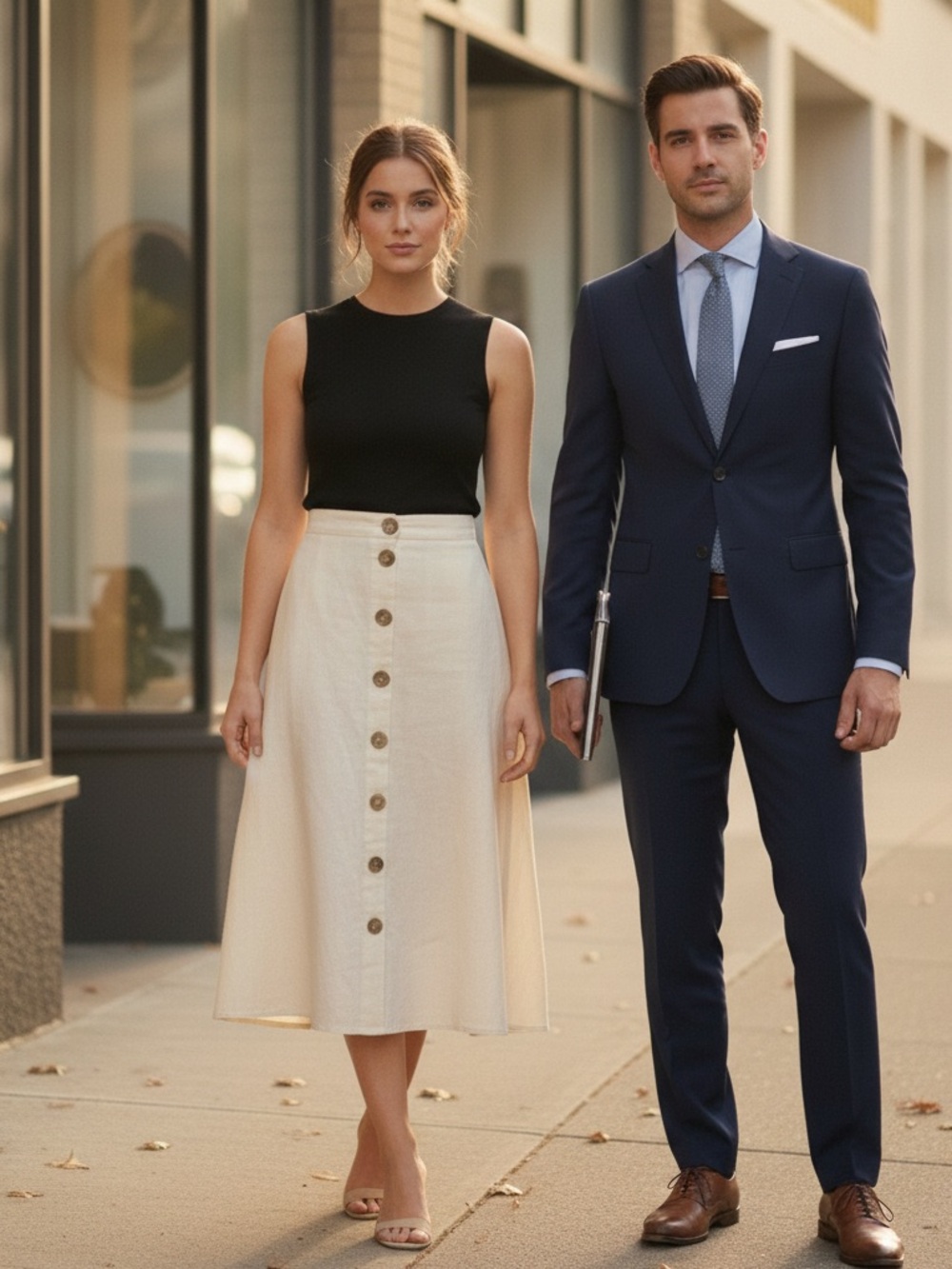 Linen Cream Button-Front Midi Skirt with pockets Grae Cove